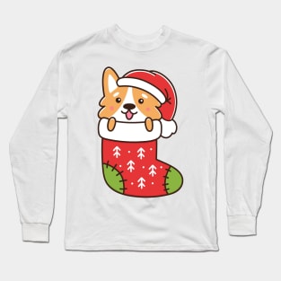 Corgi puppy in christmas sock Long Sleeve T-Shirt